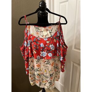 Flying Tomato Womens Top Plus Size 3X Floral Cold Shoulder Spaghetti‎ Strap